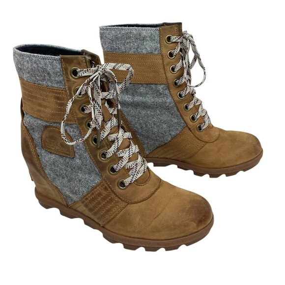 Sorel Lexie Wedge Womens 9.5 Felt Leather Ankle Boots Waterproof Lace-Up  NL 337 - Picture 10 of 14